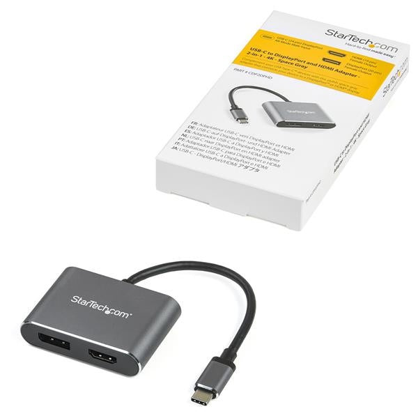 Startech.com Cdp2dphd Adaptador Convertidor de Video Multipuertos USB-C a Hdmi/displayport - 4k 60hz - 3840 X 2160 Supported - Gris