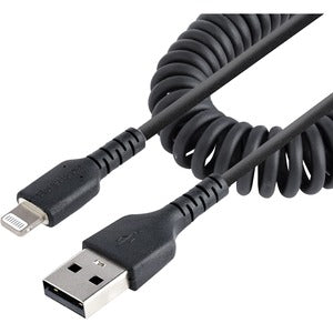 Startech.com Cable de 1m USB a Lightning en Espiral con Certificación Mfi Negro - Cable Lightning en Espiral de Carga para Iphone - Cable For Dispositivo Móvil, Iphone, Ipad Air, Ipad, Ipad Mini,