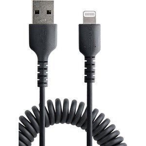Startech.com Cable de 1m USB a Lightning en Espiral con Certificación Mfi Negro - Cable Lightning en Espiral de Carga para Iphone - Cable For Dispositivo Móvil, Iphone, Ipad Air, Ipad, Ipad Mini,