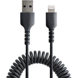 Startech.com Cable de 1m USB a Lightning en Espiral con Certificación Mfi Negro - Cable Lightning en Espiral de Carga para Iphone - Cable For Dispositivo Móvil, Iphone, Ipad Air, Ipad, Ipad Mini,