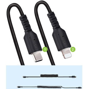 Cable USB-C a Lightning StarTech.com RUSB2CLT1MBC | 1m, Certificación MFi, Espiral Negro