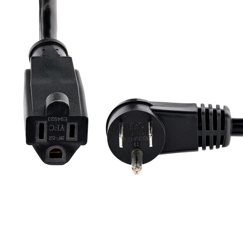 Startech.com Cable 2m (6 Pies) de Extensión de Alimentación, Ángulo Recto Nema 5-15P a Nema 5-15r, 13a 125v, 16awg, Acodado, Alargador - para Workstation, Computadora de Escritorio, Servidor,