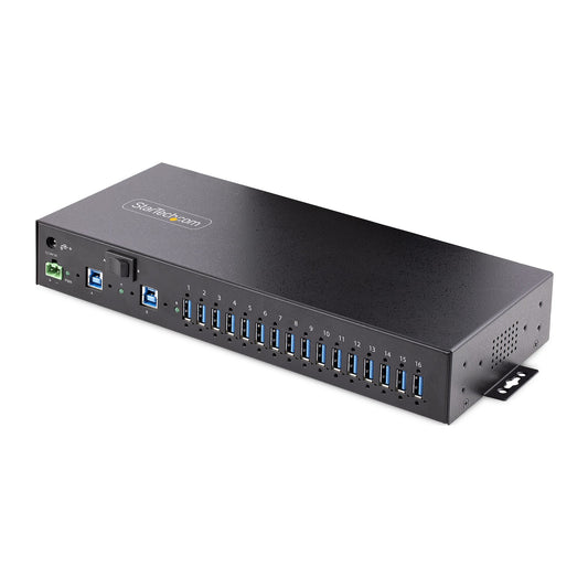 Startech.com Hub USB 3.0 16 Puertos Industrial - Montaje en Rack/superficie/din - Carga Compartida 120w - Esd - Bloque de Terminal - 16 Total USB Port(s)