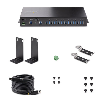 Startech.com Hub USB 3.0 16 Puertos Industrial - Montaje en Rack/superficie/din - Carga Compartida 120w - Esd - Bloque de Terminal - 16 Total USB Port(s)