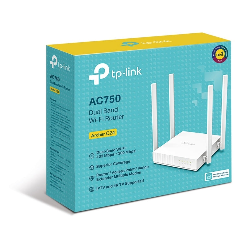 Router TP-Link ARCHER C24 | Doble Banda AC750, 433 Mbps en 5 GHz
