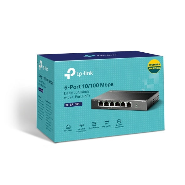 TP-LINK Switch de Escritorio de 6 Puertos a 10/100 Mbps con 4 Puertos Poe+