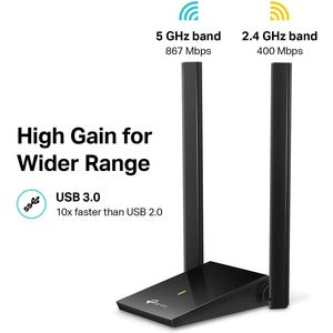 TP-LINK Archer T4u Plus IEEE 802.11ac Banda Dual Adaptador WI-FI para Computadora de Escritorio, Portátil, Router Inalámbrico - USB 3.0 - 1.27gbit/s - 2.40GHZ Ism - 5GHZ Unii - de Escritorio
