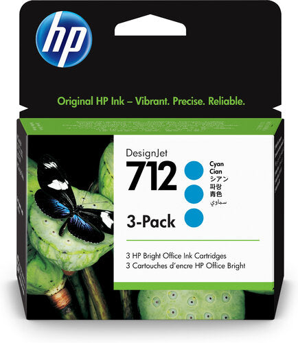 Hp Inc Cartucho de Tinta Hp 712 Inyección de Tinta - Azul Ciánico - Original - 3 / Paquete - Inyección de Tinta - 3 / Paquete