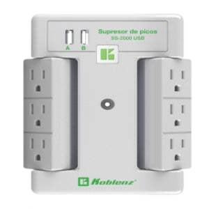 Multicontacto Koblenz 00-5348-00-8 | 6 Contactos Nema 5-15R, 2 Puertos USB 2.4A
