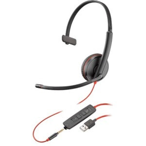 Diadema  Monoaural Alámbrica Poly Blackwire  C3215, Se Conecta a Ordenador a Traves de Su Conector USB-A y a Móviles y Tablets  con Su Conector 3.5MM , Cuenta con Protección de Oídos  Soundguard para