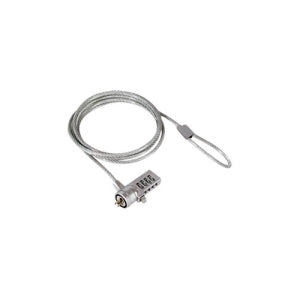 Brobotix Candado de Seguridad para Laptop,  Portatil Tipo K-SLOT (tipo T-bar®) de Combinacion, de 1.8 Metros, Cable de Acero de 4MM de Diámetro Resistente, Color Plata