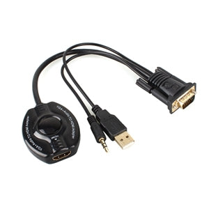 Brobotix Convertidor VGA y Audio Macho a HDMI Hembra con USB - Cable Convertidor Adaptador Video Audio Laptop Notebook Escritorio - 1 Conector VGA Macho 1 Conector USB Tipo a Macho 1 Conector 3.5 Mm