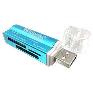Brobotix Lector USB V2.0 "todo en Uno": Micro Sd, Sd, Ms Duo, Micro Ms. Metálico, Azul