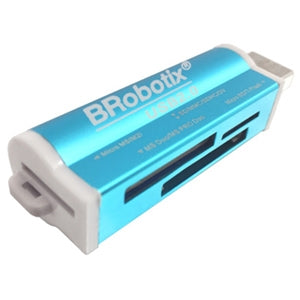 Brobotix Lector USB V2.0 "todo en Uno": Micro Sd, Sd, Ms Duo, Micro Ms. Metálico, Azul