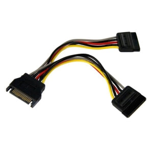 Cable SATA BRobotix 180824 | Doble a 0.6", Conexión de 15 Pines Macho a Dos Hembras, 15 cm