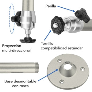 Brobotix Soporte Universal Brazo para Proyector Mini Techo o Pared 20 Centimetros Color Plata, Capacidad Máxima de Carga 5 Kg