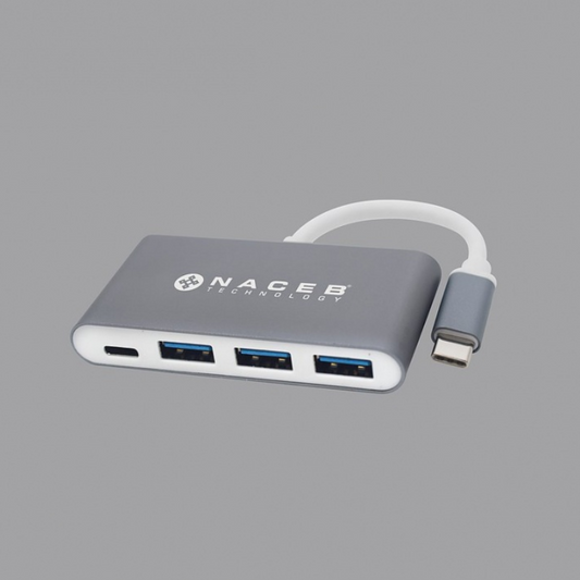 Hub Naceb USB-C Macho - 3x USB-A Hembra 1x USB-C Hembra de Metal Compatible con Windows, Mac y Smartphones Samsung